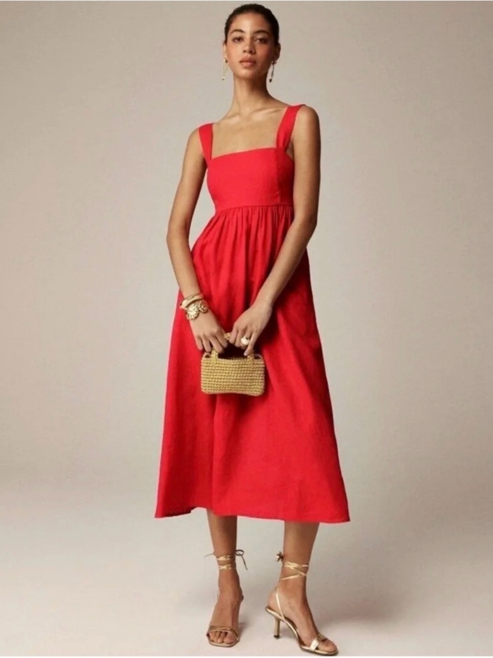 NWT J. Crew Squareneck Midi Dress in Linen